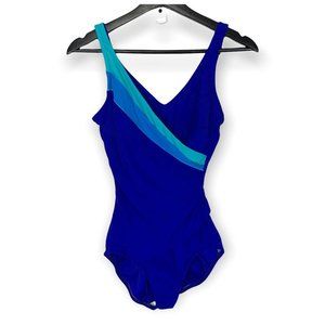 NWT Vintage 90's Roxanne Color Block Ruched Wrap One Piece Swimsuit Medium
